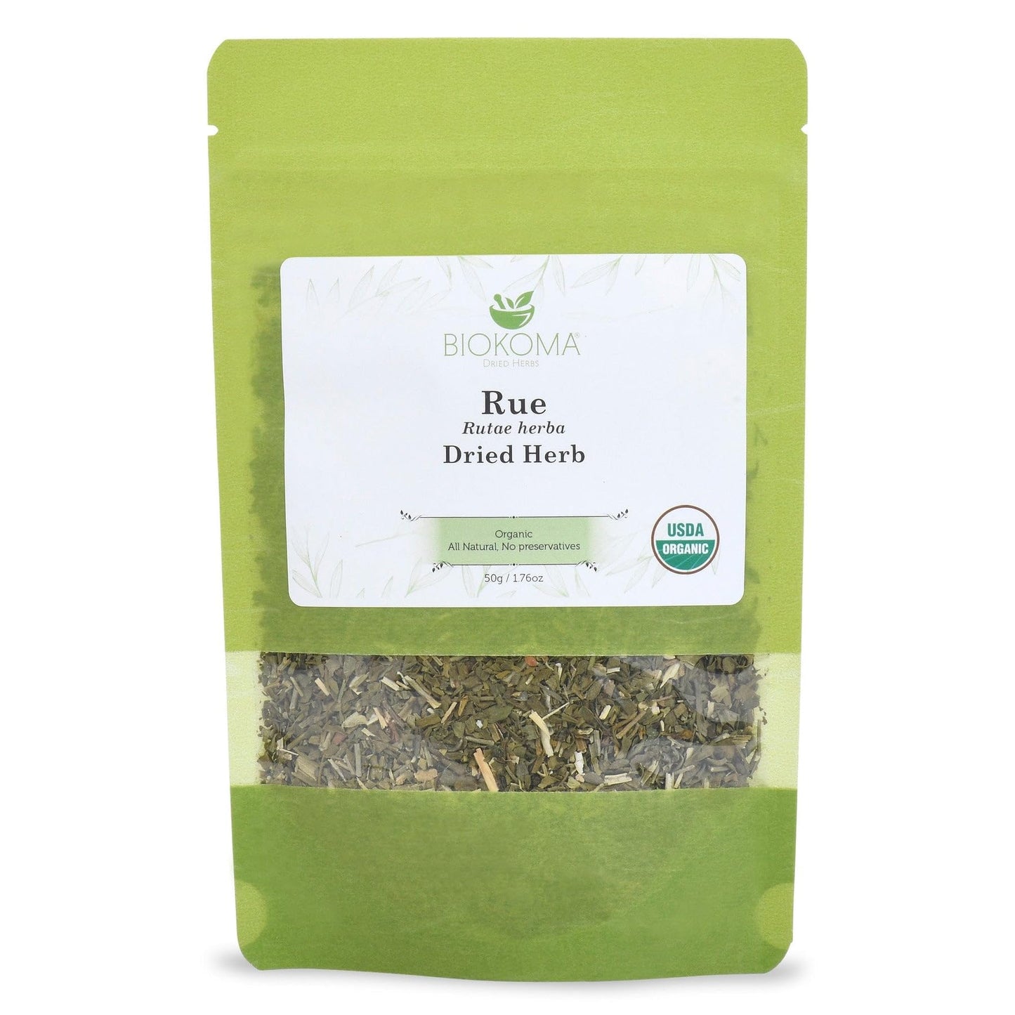 Biokoma Organic Rue Dried Herb 50g Premium Loose Leaf Ruta Graveolens USDA Organic Herbal Tea Aromatic Sachets Spiritual Use Resealable Moisture Proof
