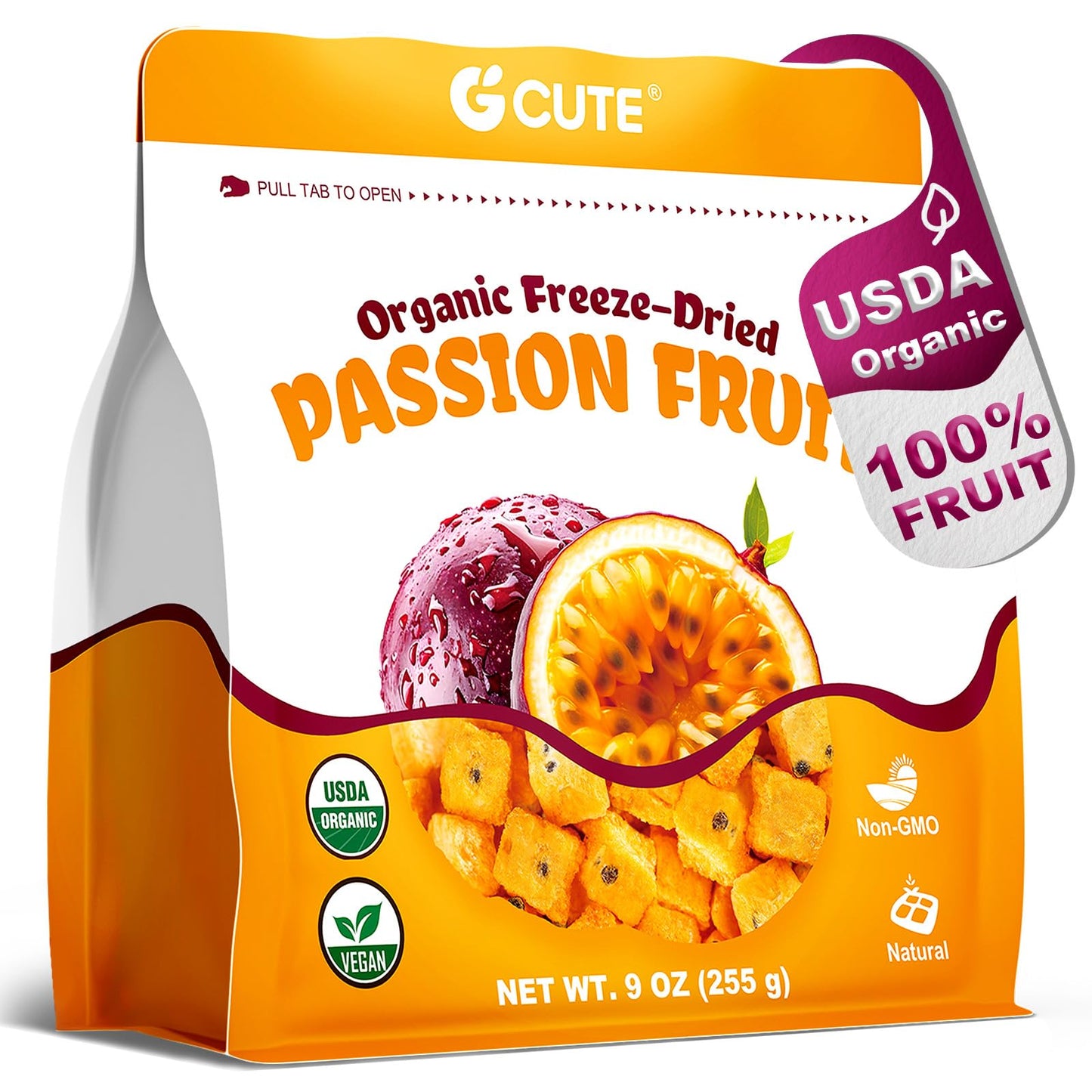 Organic Freeze Dried Passion Fruit Chunks, 9oz/255g | No Additives, Non-GMO, Gluten-Free & Unsweetened | Crunchy Dehydrated Fruits for Smoothies