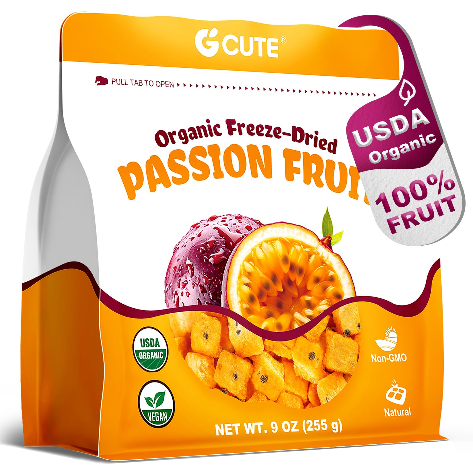 Organic Freeze Dried Passion Fruit Chunks, 9oz/255g | No Additives, Non-GMO, Gluten-Free & Unsweetened | Crunchy Dehydrated Fruits for Smoothies