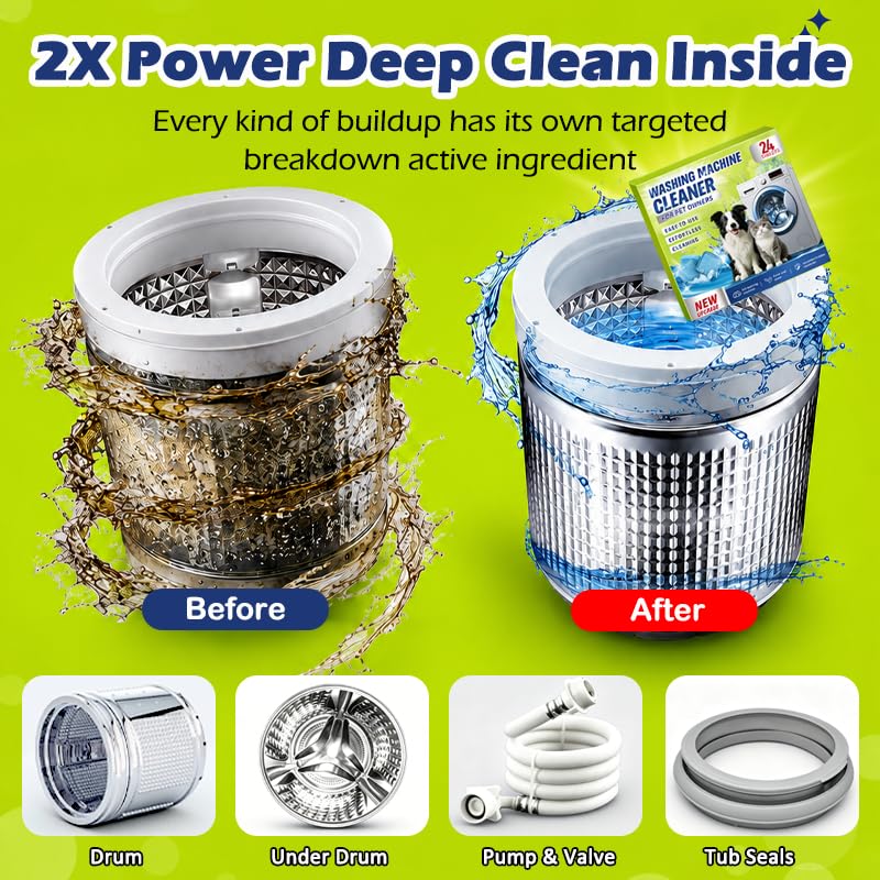 Enzyme Washing Machine Cleaner Tablets for Pet Owners, [2X Power] Washer Cleaner Pet Odor Remover, Deep Clean Washing Machine Pet Hair Remover