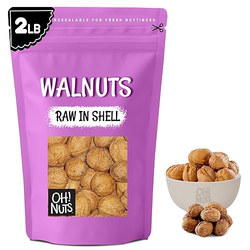 Oh! Nuts Walnuts in Shell - Raw - 100% Natural - 2 lb - Whole Walnuts for a Healthy Vegan Snack - Packed in New York Zip-Seal Bag for Exceptional