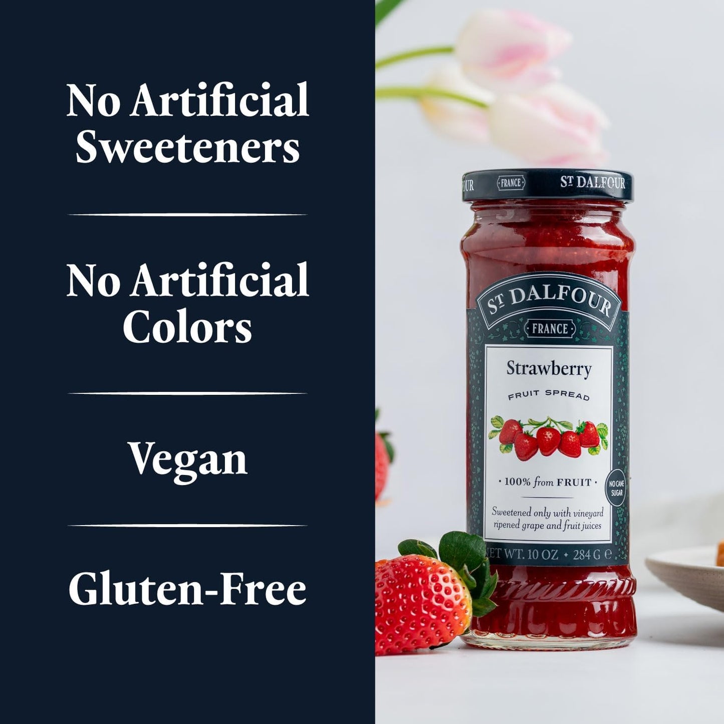 St. Dalfour Strawberry Fruit Spread - 10oz - 100% from Fruit, No Artificial Ingredients, Non-GMO, No Cane Sugars, All Natural, Made in France