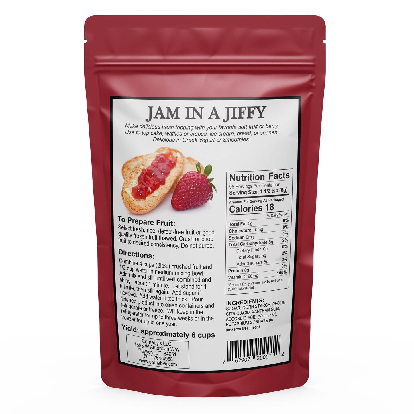 Cornaby's Jam in a Jiffy - Low Sugar Jam Mix, Instant Fresh or Freezer, No Cook, 18 Oz - Easy Dessert Topping for Homemade Low Calorie Jam