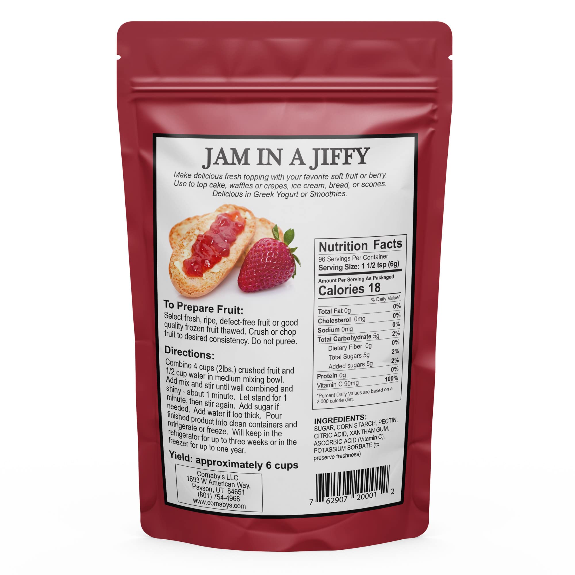 Cornaby's Jam in a Jiffy - Low Sugar Jam Mix, Instant Fresh or Freezer, No Cook, 18 Oz - Easy Dessert Topping for Homemade Low Calorie Jam