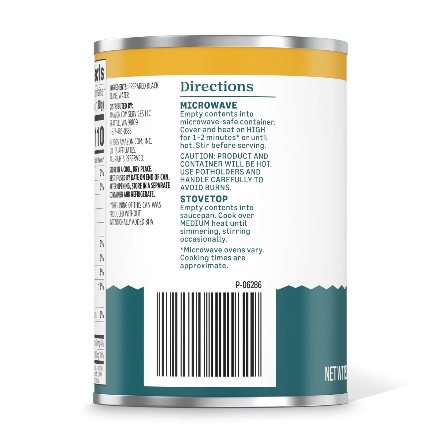 Amazon Grocery, Black Beans, No Salt Added, 15.25 Oz