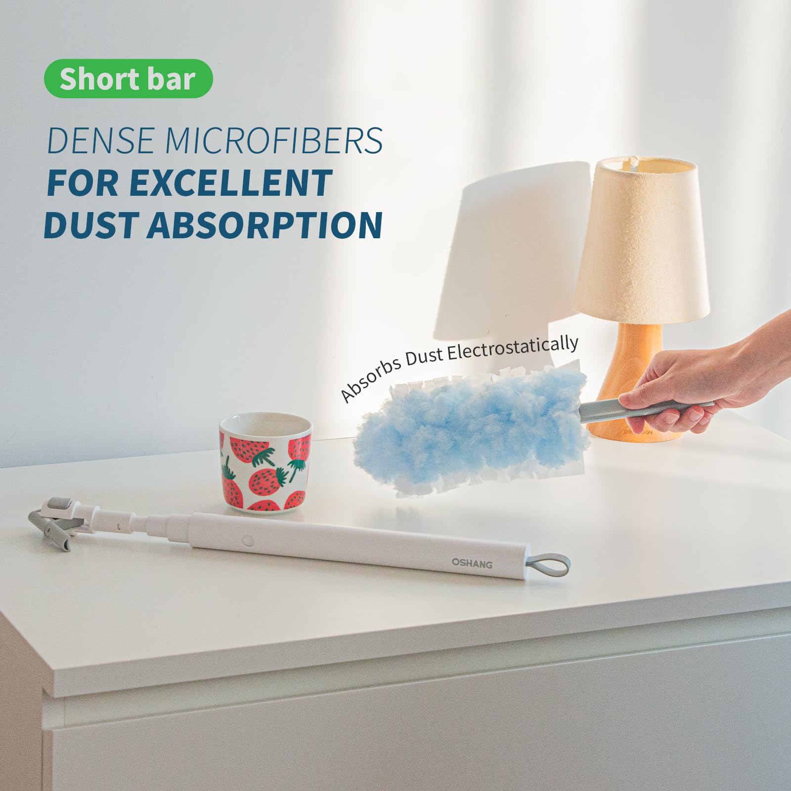 oshang 12 Pack Disposable Heavy Duty Duster Refills - 43" Extendable Handle, Compatible with Swiffer - Dusters for Cleaning Ceiling Fans, Blinds