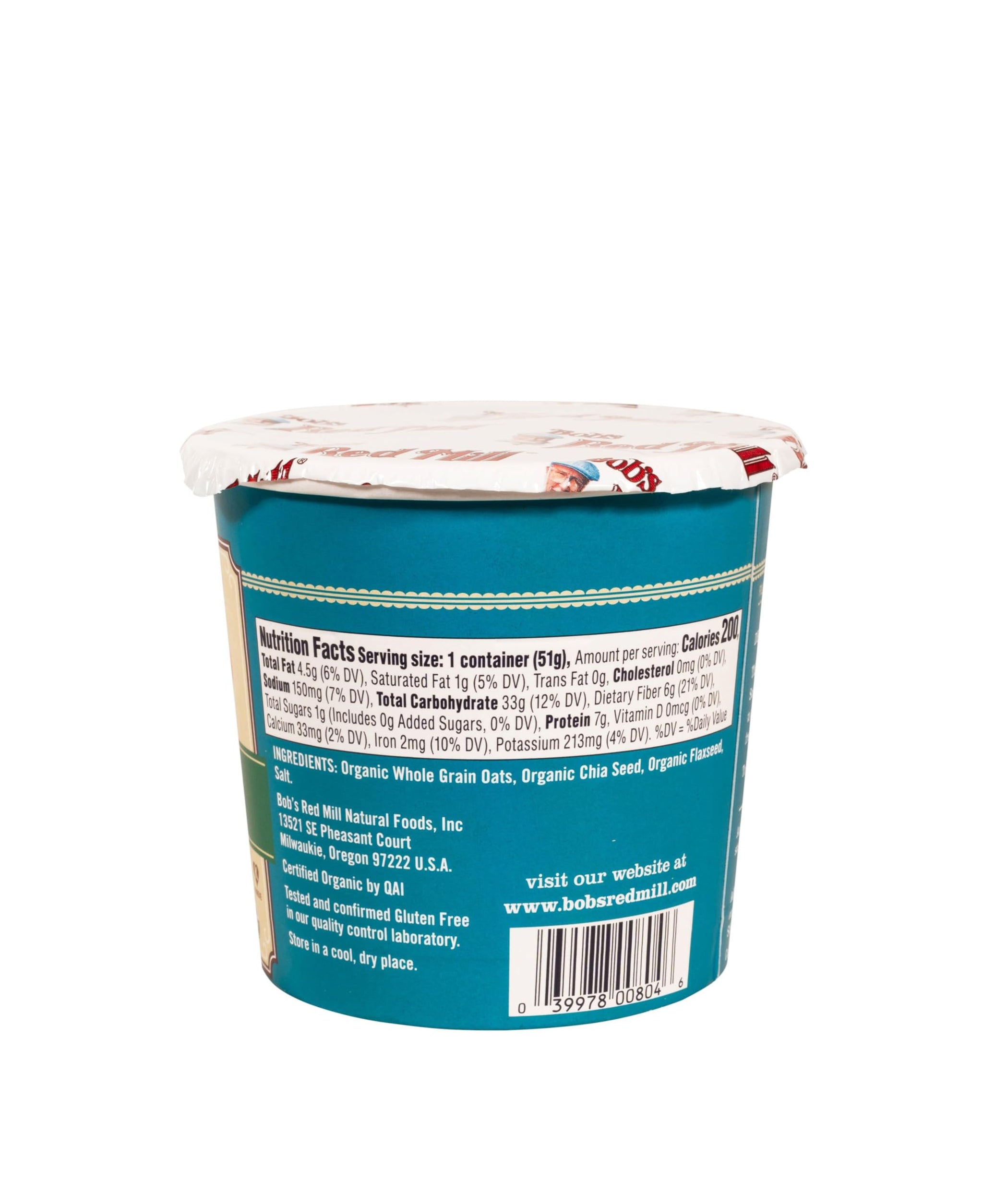 Bob's Red Mill Organic Gluten Free Oatmeal Cup, Classic with Flax/Chia, 1.8 Ounce (Pack of 1), Non-GMO, Whole Grain, Kosher