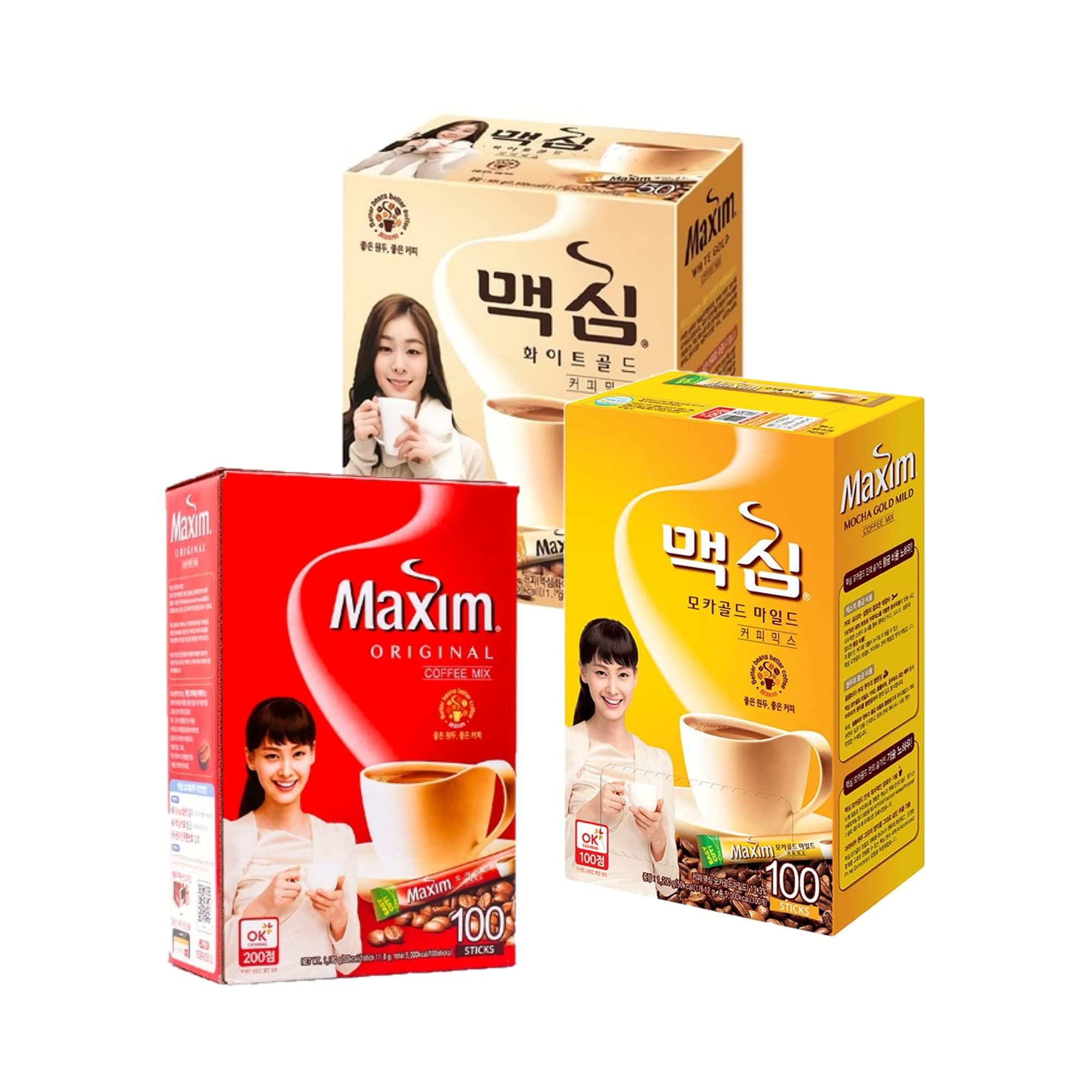 Maxim Instant Coffee Mix Combo - Mocha Gold Mild, Original, White Cold - 3 Flavors (Total 3Sets)