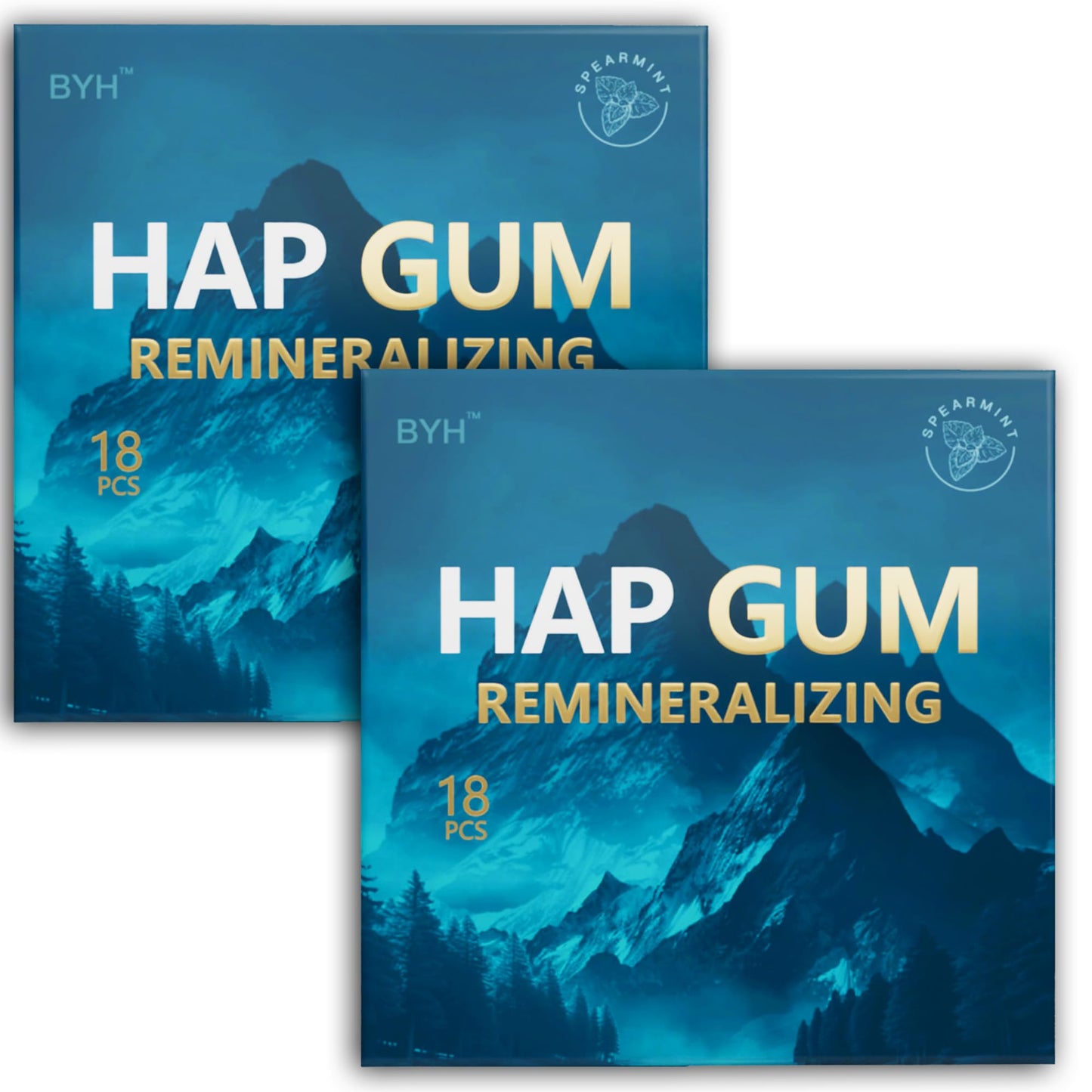 BYH Remineralizing Gum with Hydroxyapatite & Xylitol - Sugar Free Chewing Gum for Enamel Care & Daily Oral Wellness (18 Count (Pack of 2))