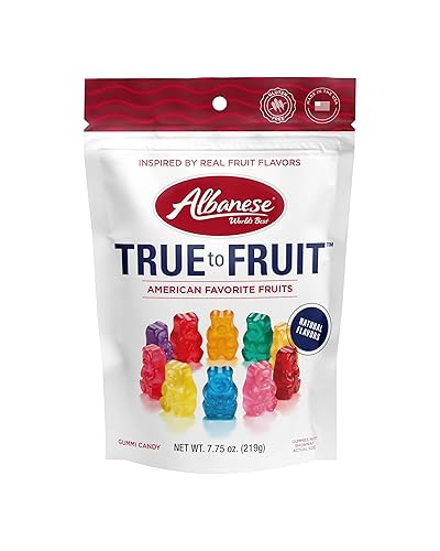 Albanese World's Best True to Fruit American Favorite Fruits Gummies | 7.75oz Bag of Candy | 10 Natural Flavors and Colors, Soft Gummy Bears | Tastes