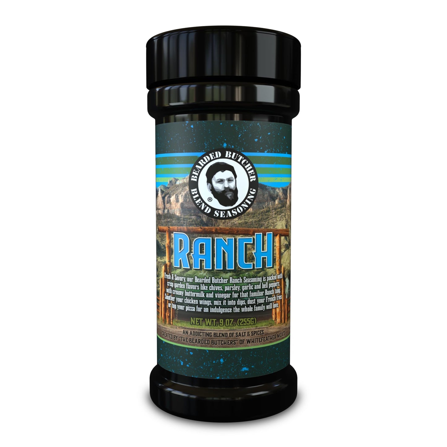 Bearded Butchers Ranch Blend Seasoning, 9 oz Shaker - Creamy Buttermilk Ranch Flavor for Chicken Wings, Dips, Fries, Pizza & More - No MSG