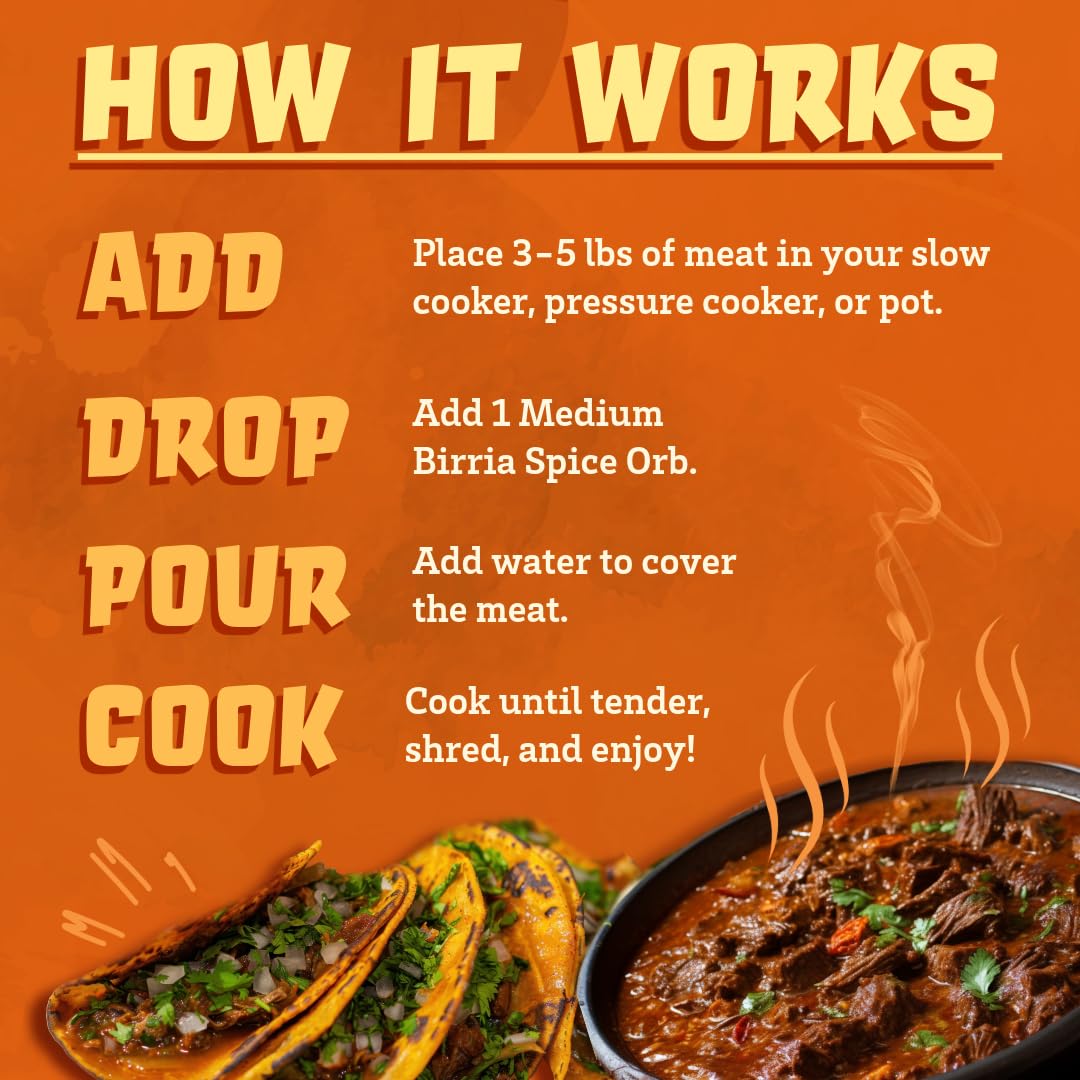 Medium Birria Orb - Makes 3-5 lbs per orb - 2-Pack - Made in USA - Instant Pot Birria Seasoning - Just add water, meat and 1 orb