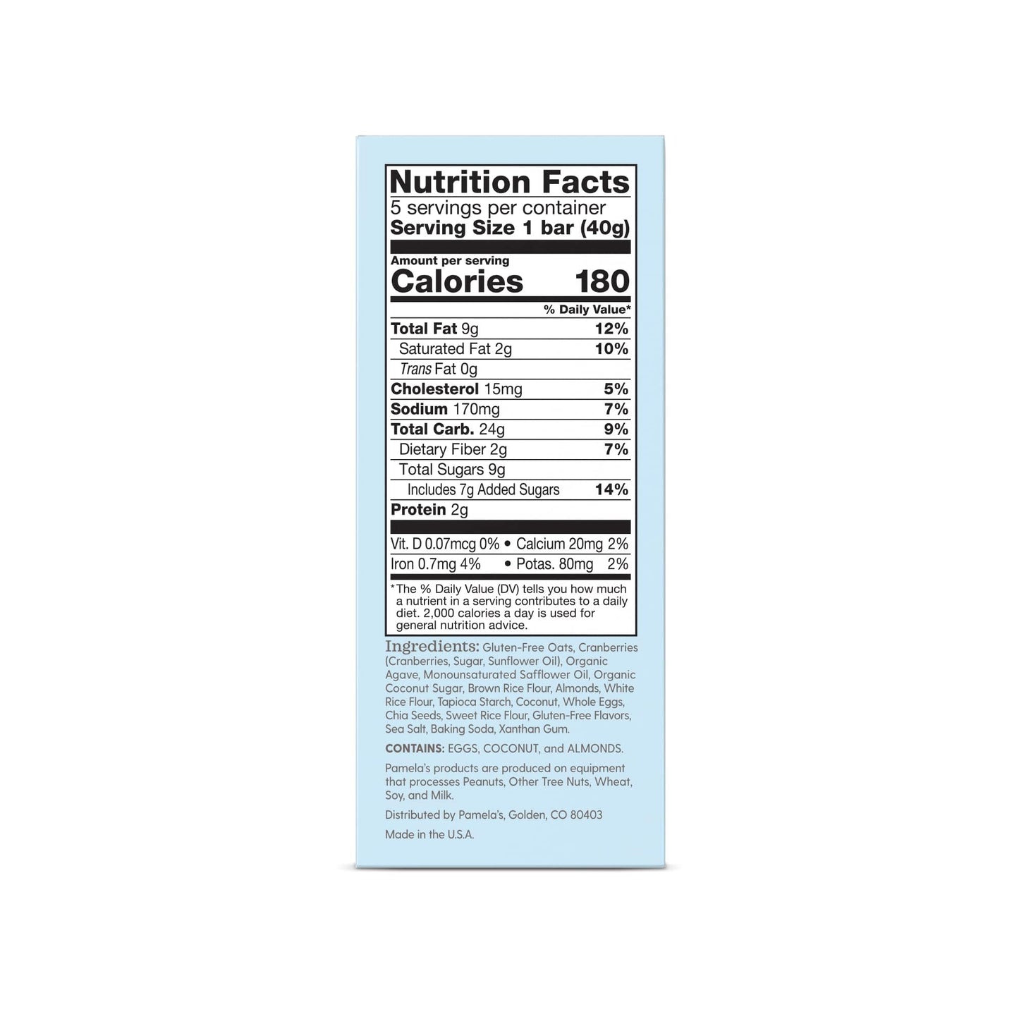 Pamela's Products Whenever Bars, Cranberry Almond, 5 Bars, 1.41 oz (40 g) Each