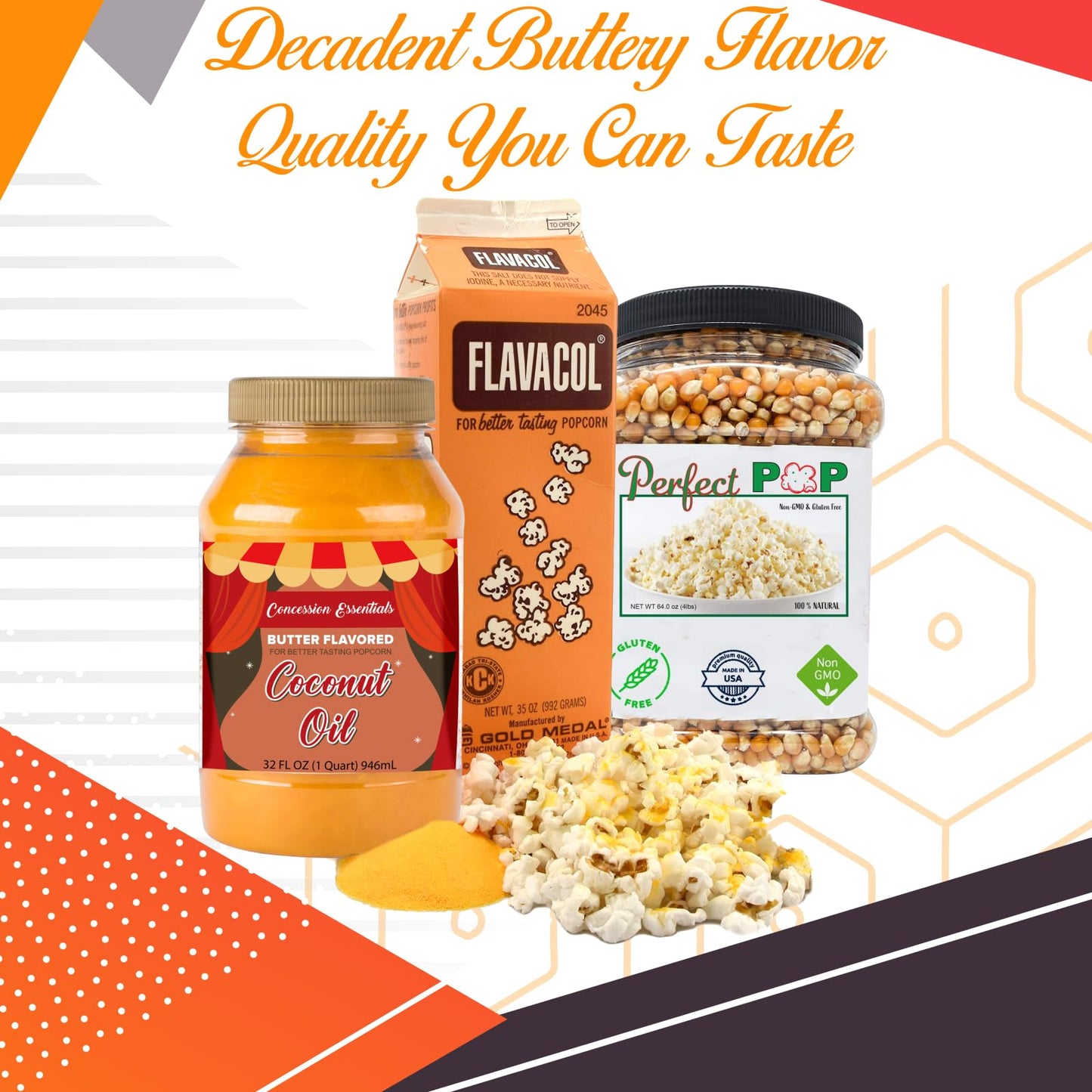 Perfectware Popcorn Kit- (Includes 35oz Popcorn Season Salt, 4lbs Yellow Kernels, and 32oz Butter Flavored Coconut Oil, Plain,PW-Popcorn Kit-3