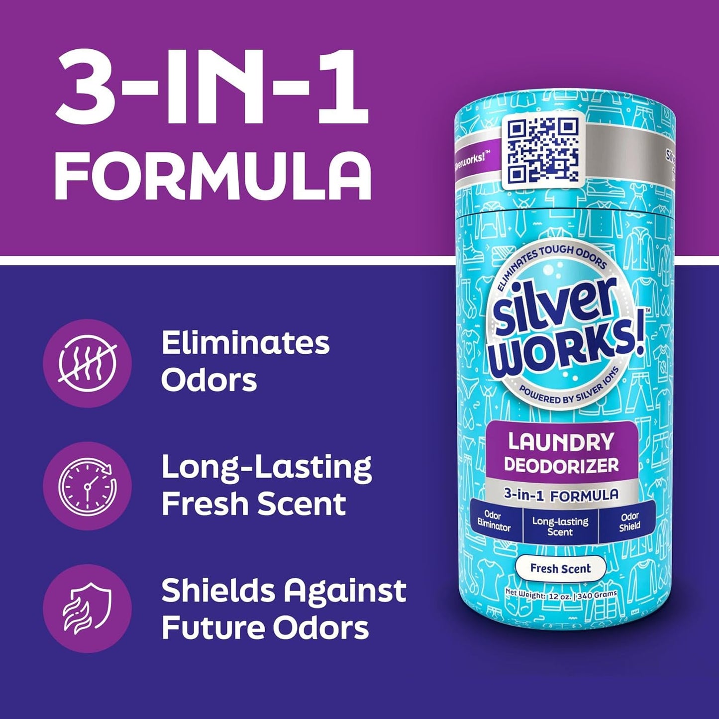 SilverWorks! Laundry Deodorizer, In-Wash Scent Booster, 3-in-1 Odor Eliminator, Long Lasting Scent, Protects Against Odors, Laundry Odor Remover