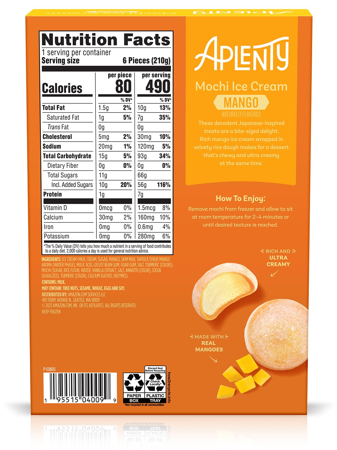 Aplenty, Mochi Ice Cream, Mango, 7.5 Oz, 6 Ct