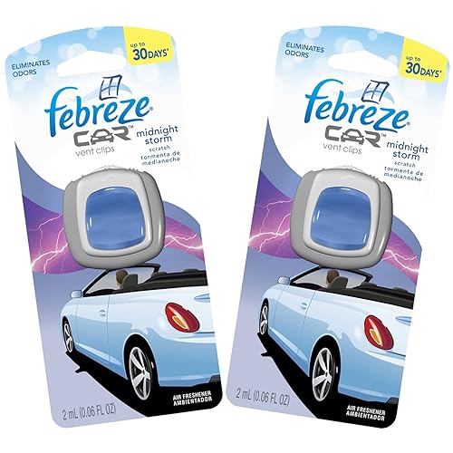 Febreze 2 mL (0.06 FL OZ) Car Vent Clips Air Freshener and Odor Eliminator, Midnight Storm Scent (2 CLIPS)