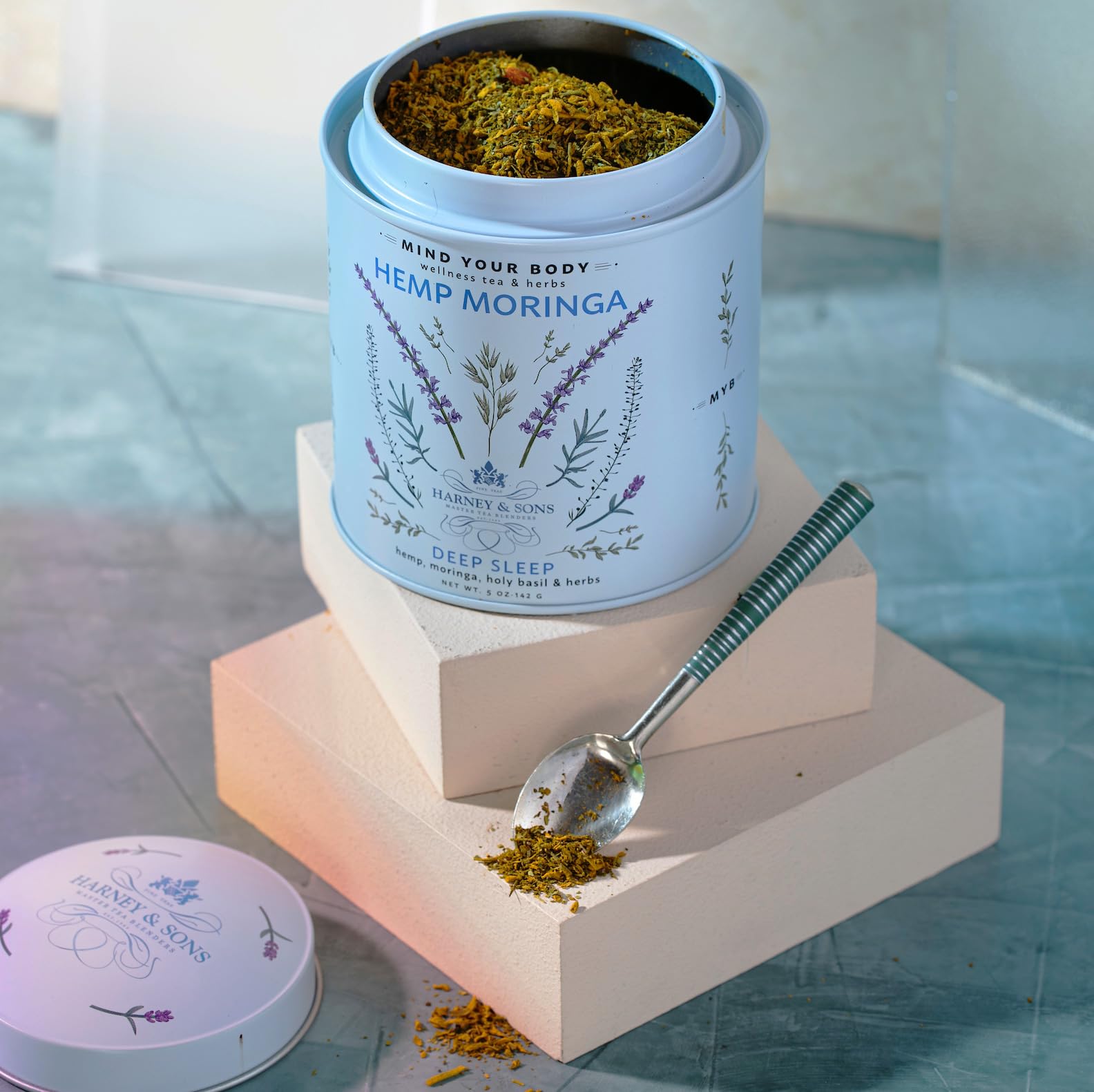 Harney & Sons Hemp Moringa Tea Blend, Wellness, Deep Sleep Blend, 5 oz tin