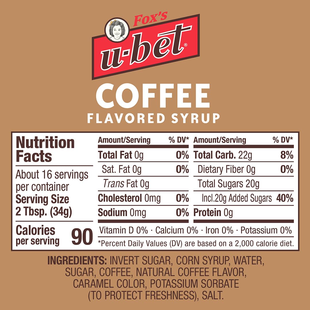 FOX’S U-BET Syrup Bottle - Brooklyn Original Since 1900, Thick, No High Fructose Corn Syrup, Kosher Certified, Fat Free, For Egg Creams, Coffee