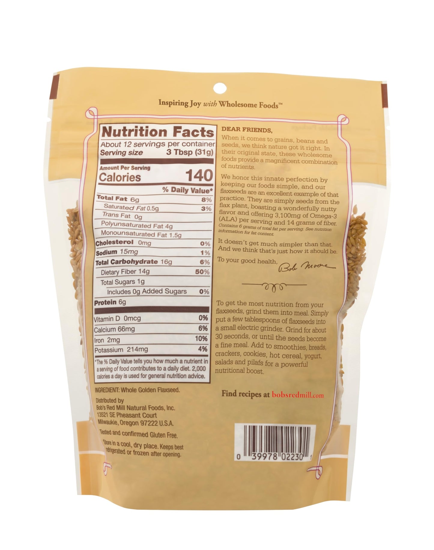 Bob's Red Mill Golden Flaxseeds, 13oz (Pack of 4) - Non GMO, Vegan, Paleo Friendly, Raw, Sproutable, Kosher