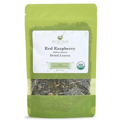 Biokoma Organic Red Raspberry Leaf 50g 1.76oz Dried Cut & Sifted Rubus Idaeus Healthy Pregnancy Support Resealable Pouch USDA Organic Herbal Tea