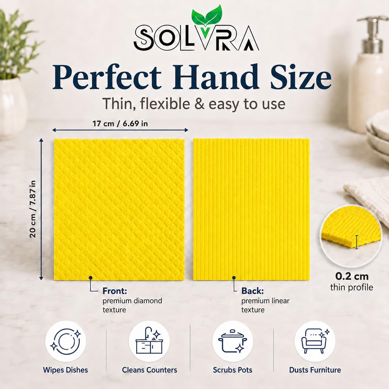 10 Pack Swedish Dishcloths for Kitchen | Reusable Paper Towels Washable, Non-Scratch Cellulose Sponge Cloths | Ultra Absorbent Dish Rags, No Odor