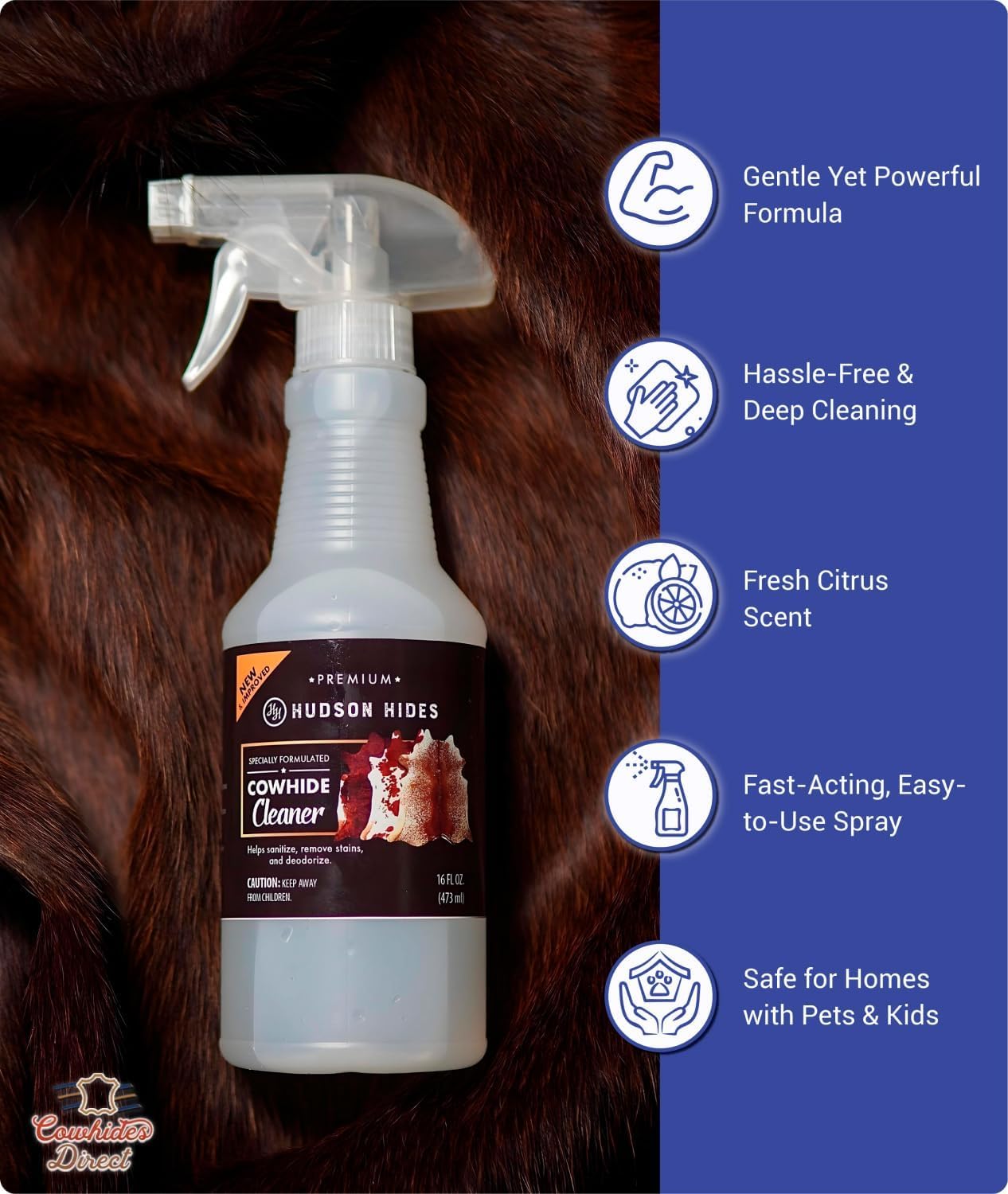 Cowhides Direct Cowhide Carpet Cleaner Spray - Rug Cleaner & Shampoo for Cowhide Rugs - Pet Stain Remover & Spot Cleaner for Area Rugs