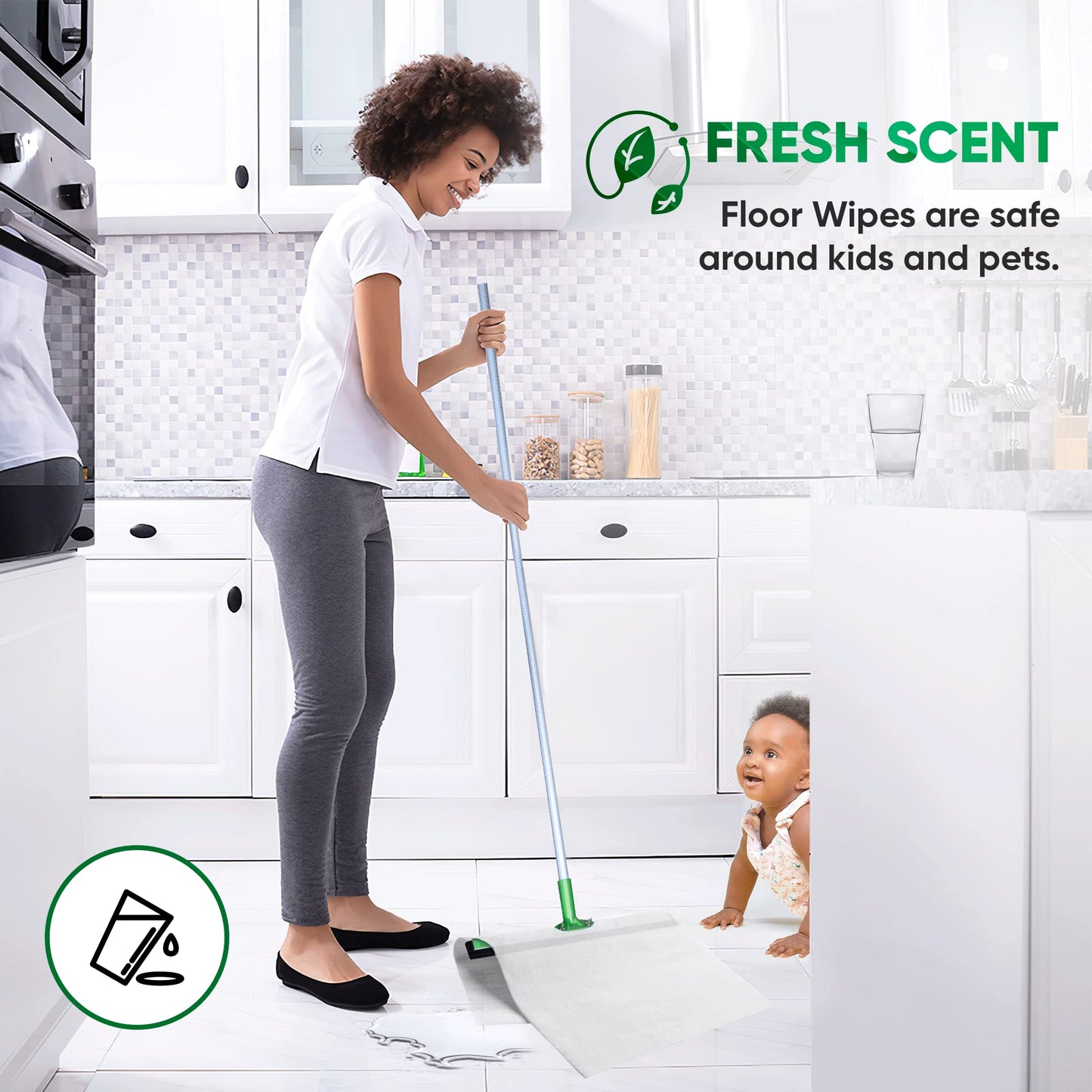 Yugi XXL Wet Floor Wipes For Squeegee Stick,Multi Surface Cleaning Wipes,Fresh Aroma Scent,Huge Disposable Wipes (27.5" x 15.7"),Extra Thick,(3 Packs
