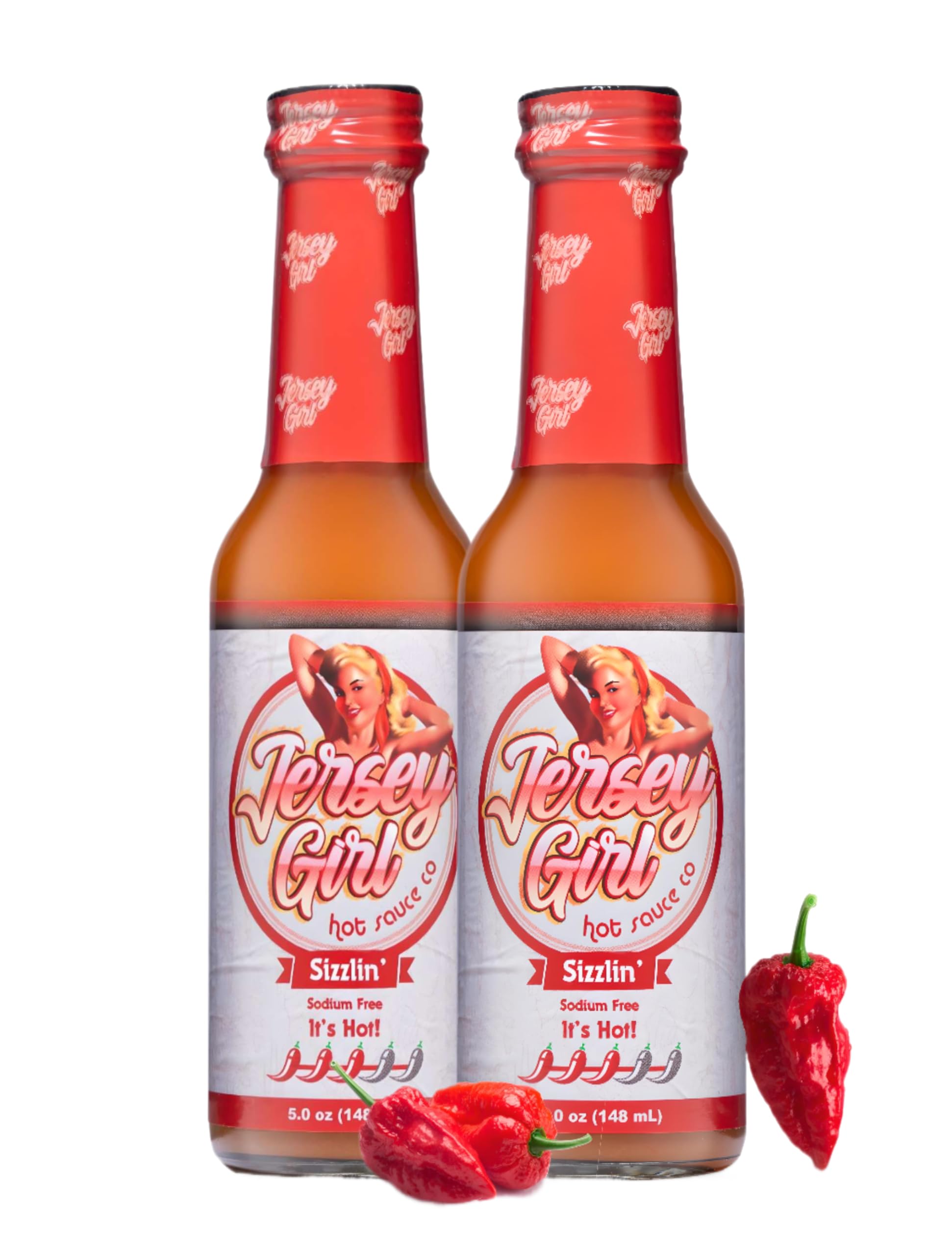 Jersey Girl Hot Sauce Co, Sizzlin' Original Spicy Hot Sauce (All Natural) & (Low Sodium) Crafted with Trinidad Scorpion, Long Hots, Habanero & More