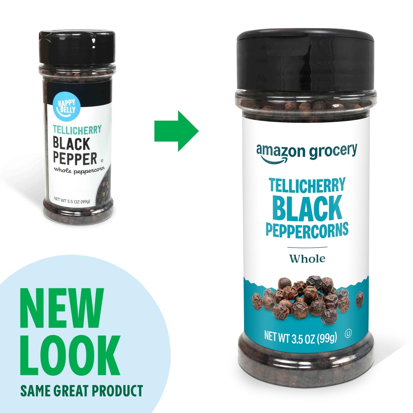 Amazon Grocery, Tellicherry Whole Black Peppercorns, 3.5 Oz