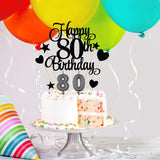 80th Birthday Cake Decorations Set, 80th Birthday Candles Numeral 80 Cake Candles and Happy 80th Birthday Cake Toppers for Party Supplies (Black