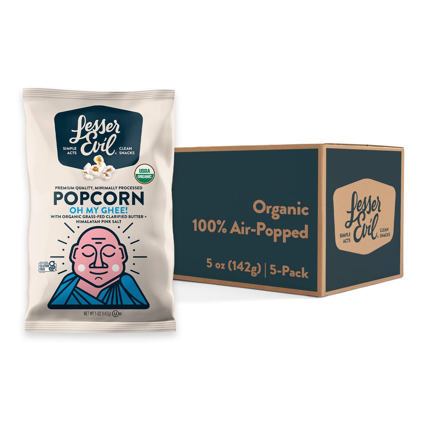 LesserEvil Oh My Ghee! Organic Popcorn, No Artificial Ingredients, Coconut Oil, Pack of 5, 5 oz Bags