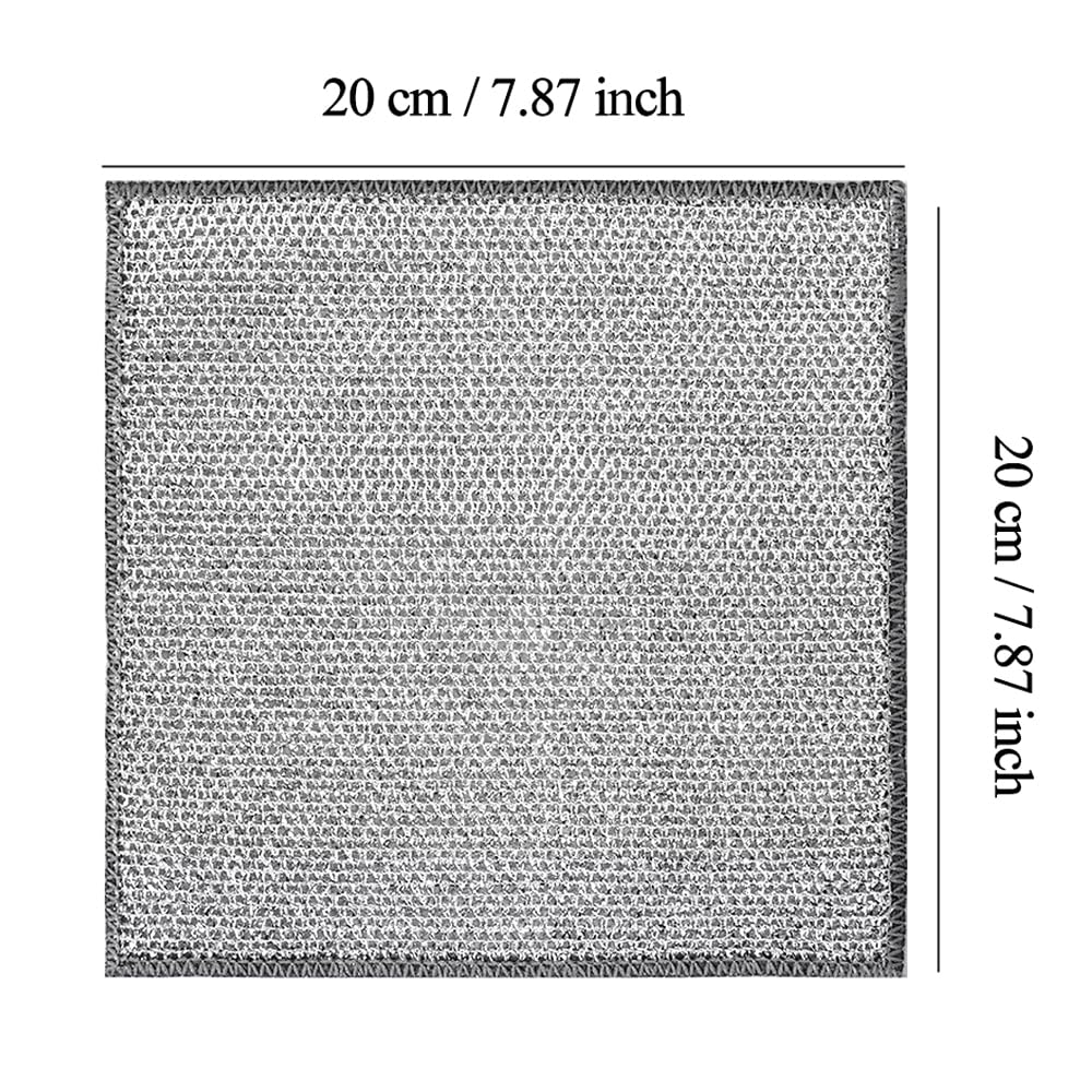 YinQin 6 PCS Double Layer Stainless Steel Cleaning Cloth Non Scratch Steel Mesh Dishwashing Cloths 20x20 cm Quick Dry Two Layer Metallic Wire Dish