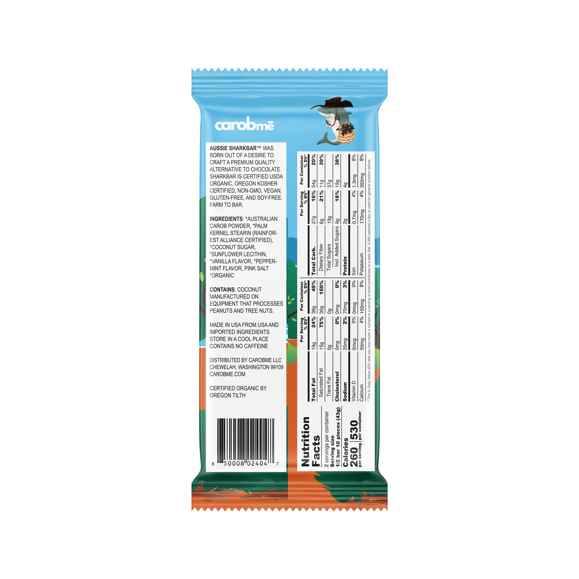 CAROBME ORGANIC OUTBACK MINT CAROB BAR | Vegan Soy Free Gluten-Free | Caffeine Free Substitute for Chocolate, Candy and chocolate bars