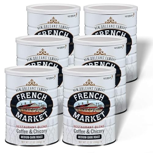 French Market Coffee & Chicory Restaurant Blend Medium-Dark Roast Ground Coffee, 12oz Can (Pack of 6)