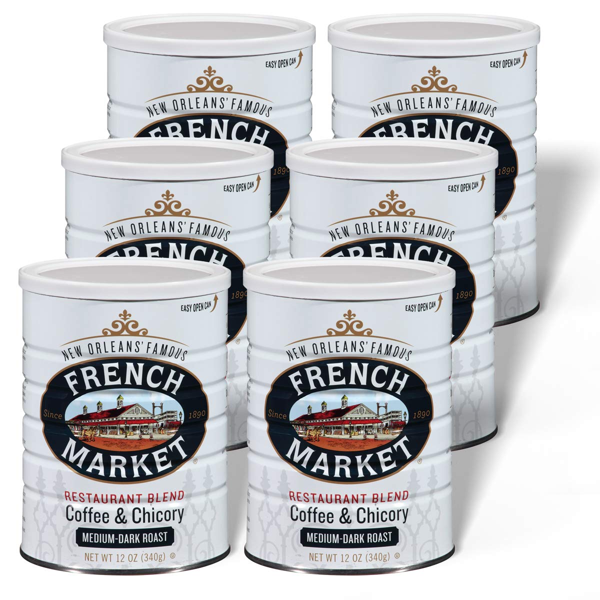 French Market Coffee & Chicory Restaurant Blend Medium-Dark Roast Ground Coffee, 12oz Can (Pack of 6)