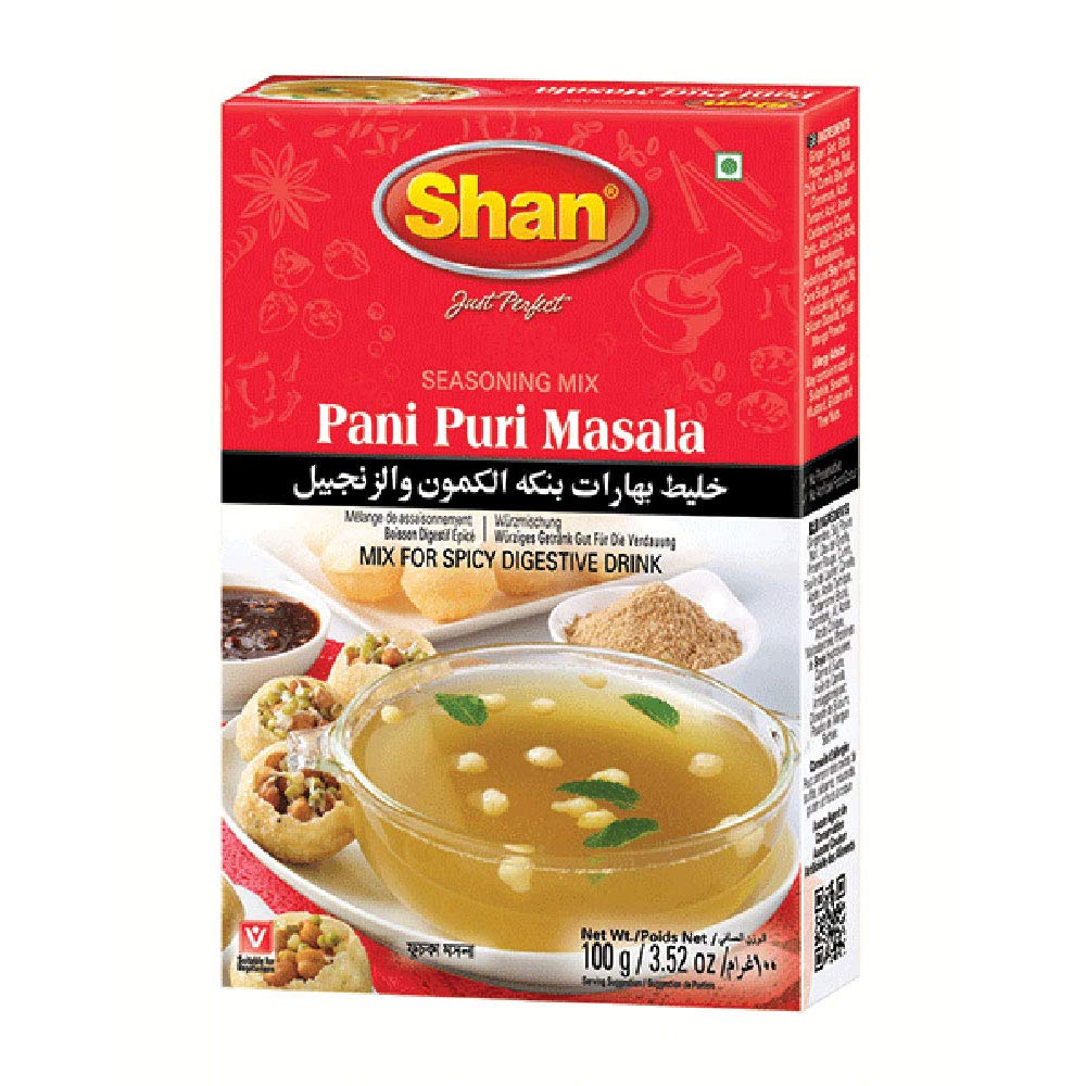 Shan Pani Puri Seasoning Mix 3.52 oz (100g) - Spice Powder for Spicy Digestive Drink - Suitable for Vegetarians - Airtight Bag in a Box