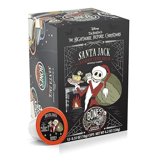Bones Coffee Company Santa Jack, Cranberry Creme Brulee Flavored Coffee Pods, Low Acid Medium Roast Single-Serve Bones Cups for K-Cups Coffee Maker