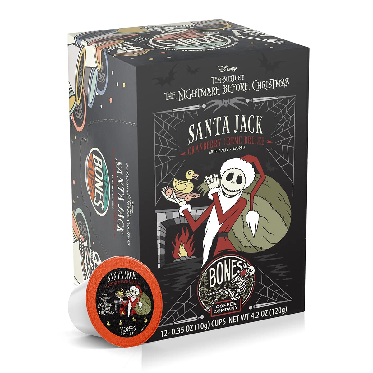 Bones Coffee Company Santa Jack, Cranberry Creme Brulee Flavored Coffee Pods, Low Acid Medium Roast Single-Serve Bones Cups for K-Cups Coffee Maker