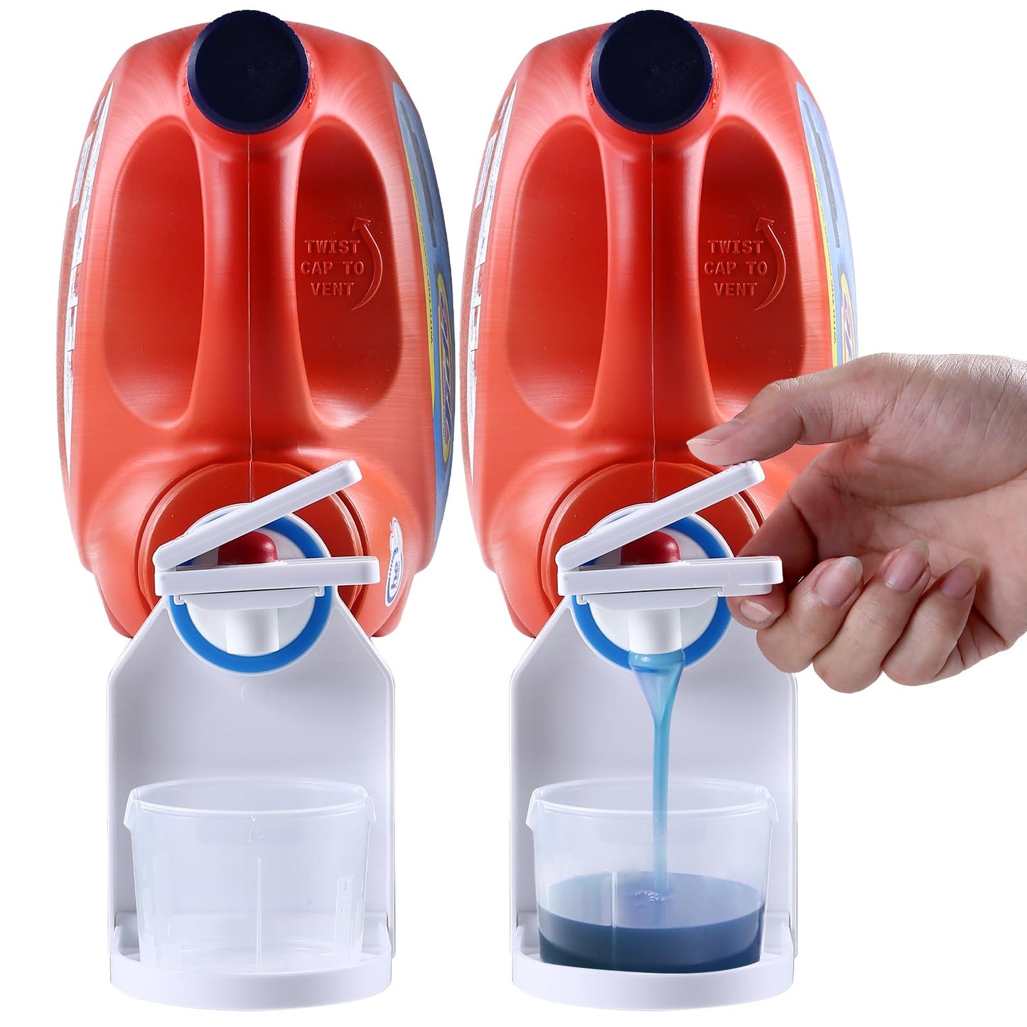 [2 Pack] Laundry Detergent Dispenser Cup Holder & Nozzle Force-Saving Switch, Soap Dispenser,Drip Catcher, for Laundry Room Organization and Storage
