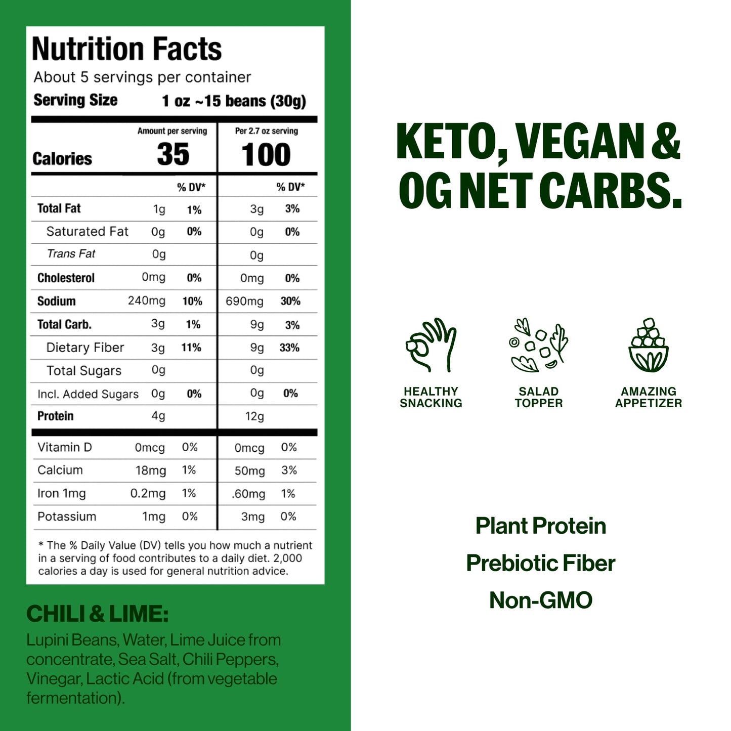 BRAMI Lupini Beans Snack, Chili & Lime | 7g Plant Protein, 0g Net Carbs | Vegan, Vegetarian, Keto, Mediterranean Diet, Non Perishable | 5.3 Ounce (4