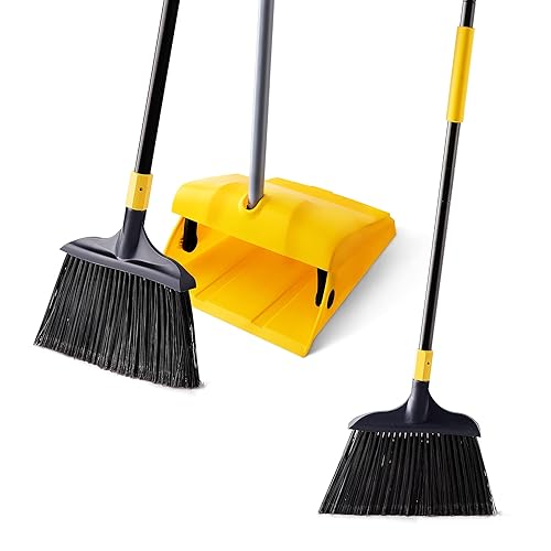 Yocada Commercial Broom and Dustpan Set with Windproof Cover Commercial Outdoor Indoor 2 Plus 1 for Courtyard Garage Lobby Mall Market Floor Home