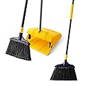 Yocada Commercial Broom and Dustpan Set with Windproof Cover Commercial Outdoor Indoor 2 Plus 1 for Courtyard Garage Lobby Mall Market Floor Home