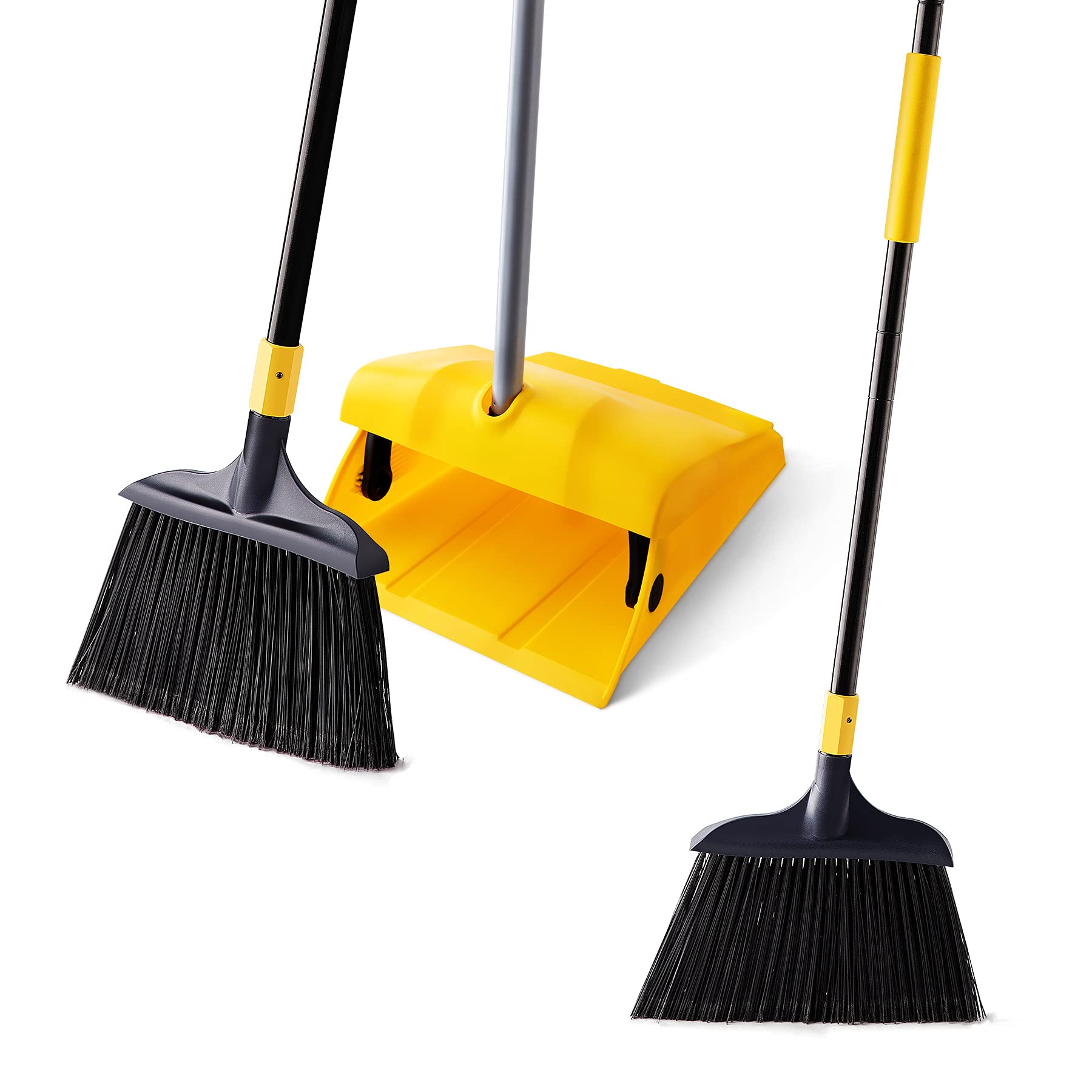 Yocada Commercial Broom and Dustpan Set with Windproof Cover Commercial Outdoor Indoor 2 Plus 1 for Courtyard Garage Lobby Mall Market Floor Home