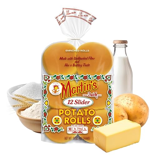 Martins Slider Potato Rolls - 3” Non GMO Mini Hamburger Buns - Golden Hue, Soft & Sweet, Made with Nonfat Milk, Wheat Flour & Cane Sugar - Perfect