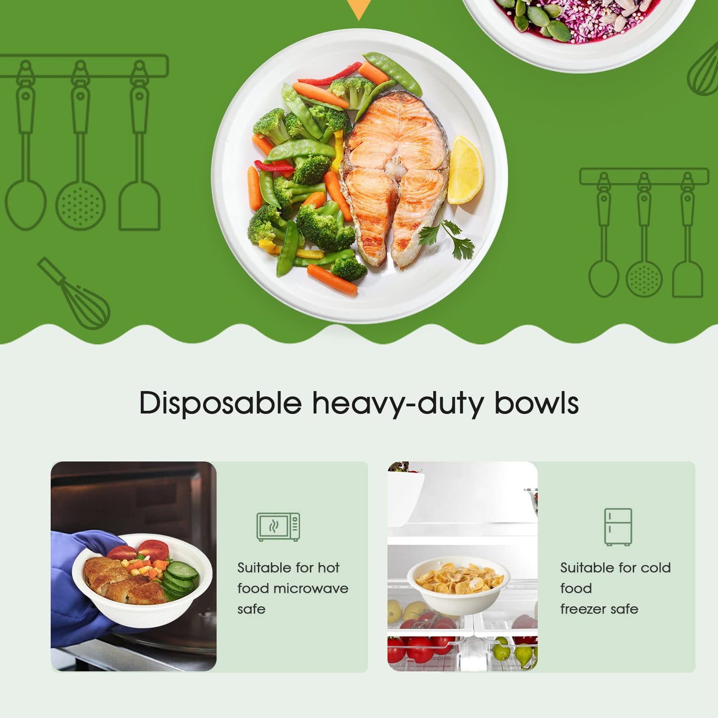 ECOLipak 150 Pack 12 oz Paper Bowls Disposable, Heavy-Duty Biodegradable Compostable Bowls Made of Natural Sugarcane Bagasse, Suitable for Salad