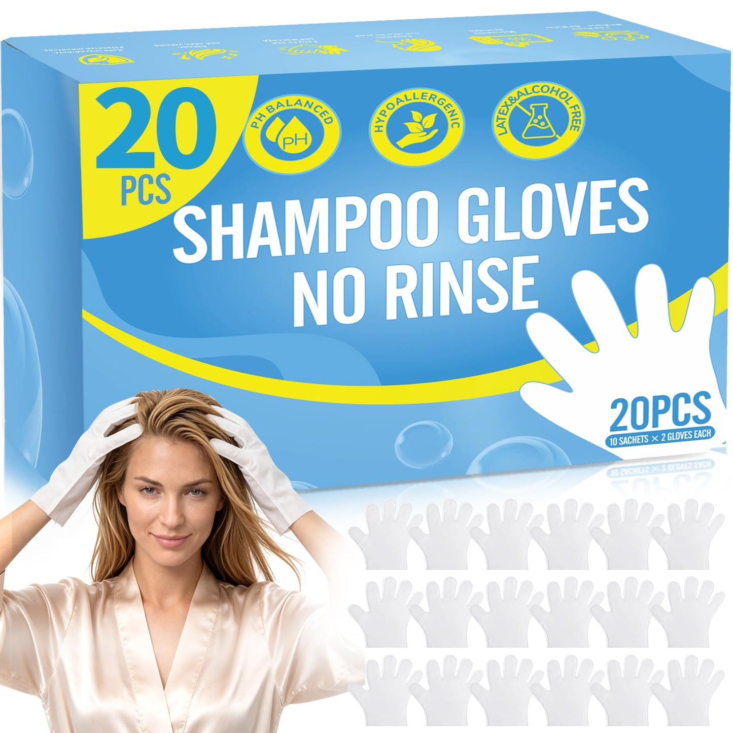 Creatyi No Bubbles Low Bubbles Shampoo Gloves No Rinse Waterless Shampoo for Bedridden Patients Hair Washing Gloves for Camping and Outdoor Activities