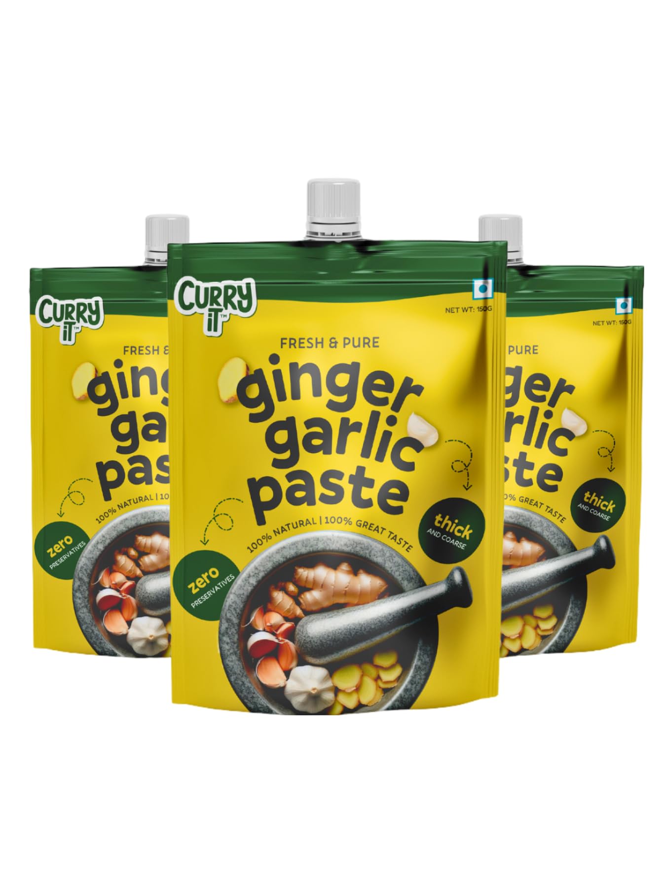CURRYiT Ginger Garlic Paste, 450g (15.8 Ounce, Pack of 3) No Preservatives | Homemade Taste & Quality | Fresh & Pure Ingredients | Thick & Coarse