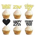 18pcs Black Gold Glitter Dessert Cupcake Pick for Straight Outta 1999 Cheer to 27 Years Old Theme Decor Supplies Happy 27th Birthday Party Decoration
