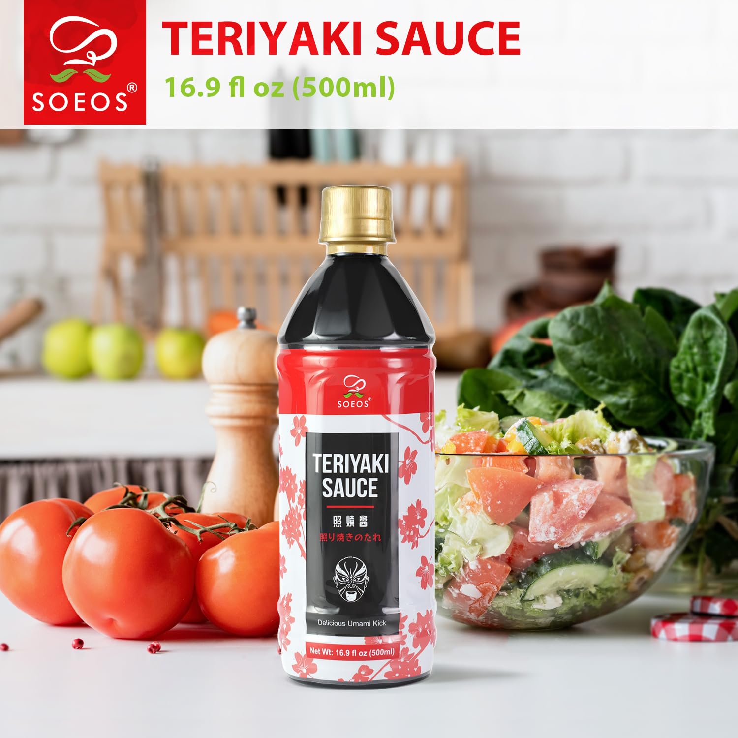 Soeos Teriyaki Marinade and Sauce, 16.9 Fl Oz (500 ml), Sweet and Savory Flavor, Perfect for Stir-Fry, Barbecue, Marinating, Versatile Sauce for Meat